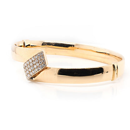 18 Carat Yellow Gold Oval Hinged Bangle With Diamonds
