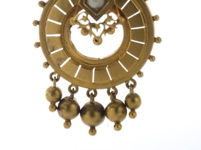 Antique Victorian 15ct Yellow Gold, Pearl and Ruby Drop Earrings; 19thC earrings set with freshwater pearls and natural rubies, Circa 1860s