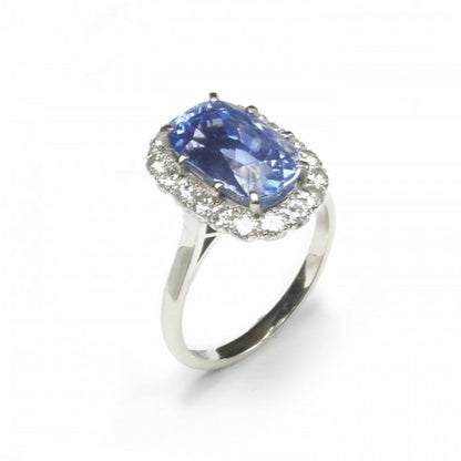 7.27ct Natural Sapphire and Diamond Cluster Ring in Platinum, Certified