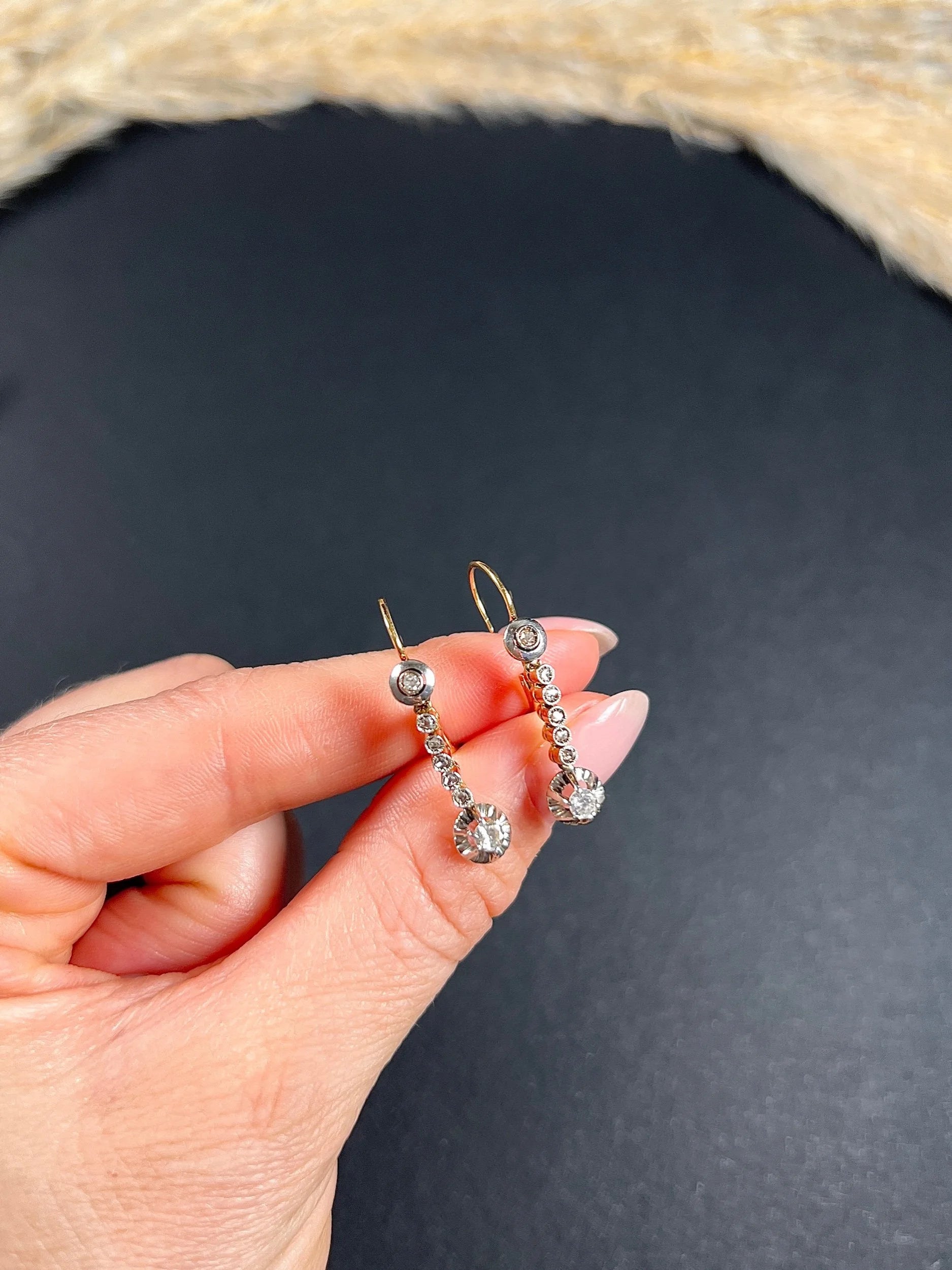 Antique 18 ct Gold And Platinum Edwardian Diamond Dormeuse Drop Earrings
