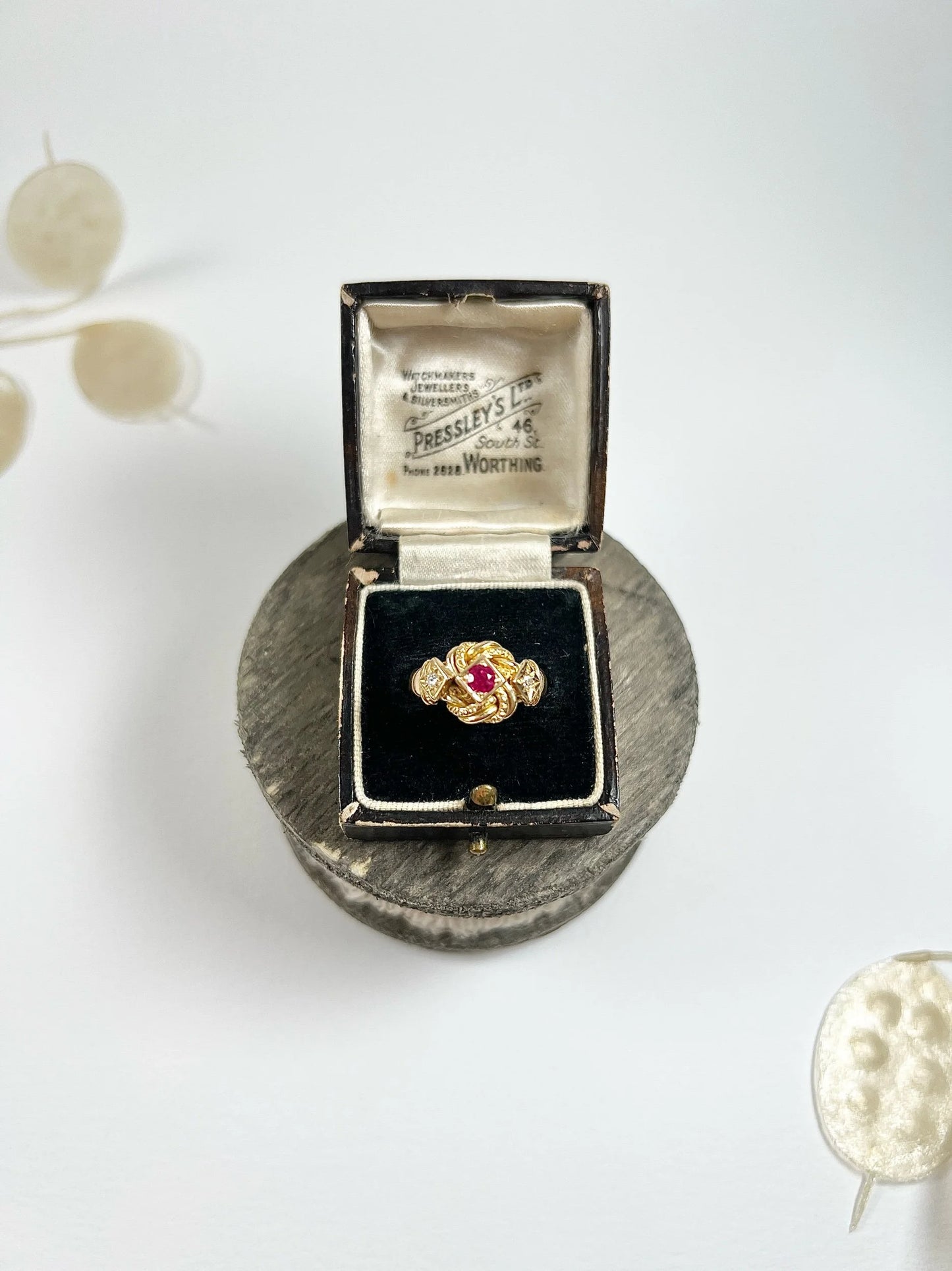 Antique 18 Carat Gold Ruby and Diamond Fancy Knot Ring, Hallmarked Birmingham 1916