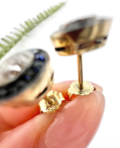 Art Deco Diamond and Sapphire Target Cluster Stud Earrings