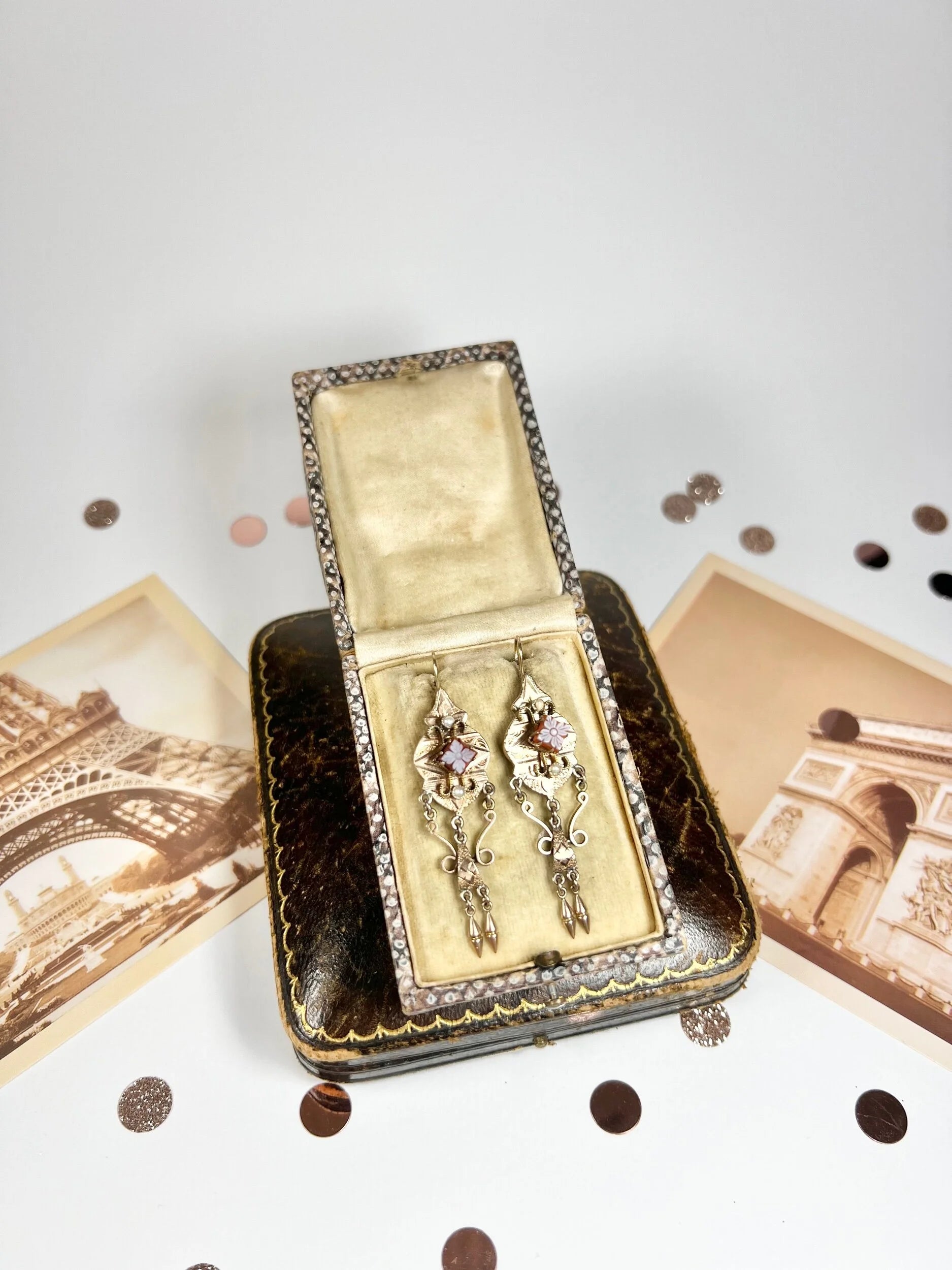Antique 14ct Gold Edwardian Carved Sardonyx Cameo Earrings
