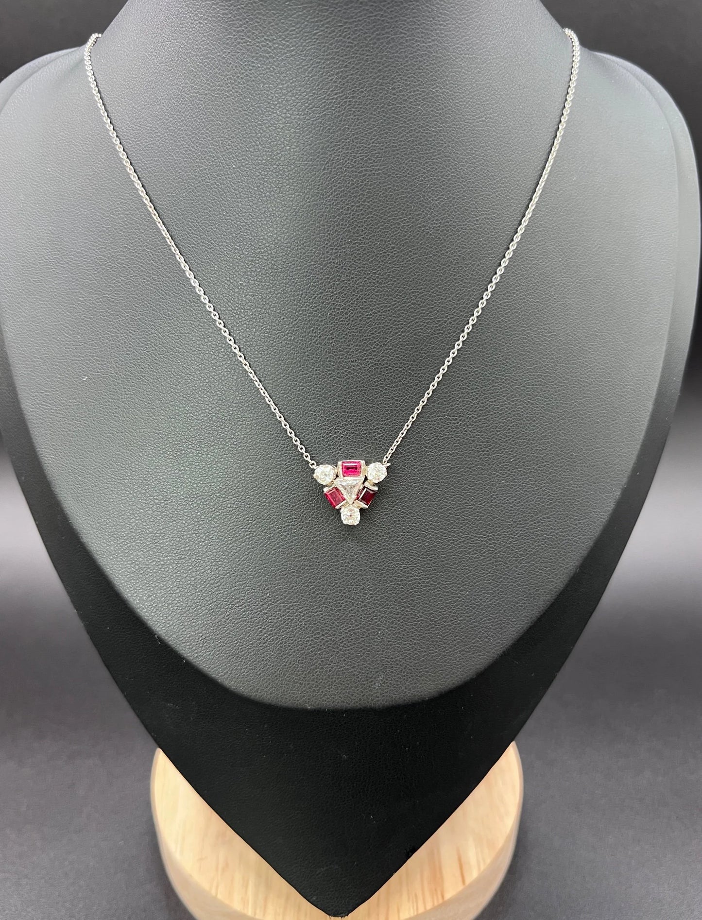 Vintage 18ct White Gold, 1930s Ruby & Diamond Pendant Necklace
