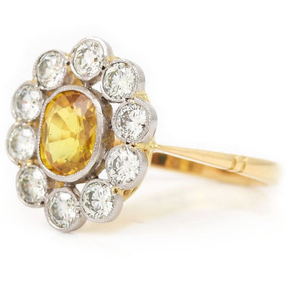 Yellow Sapphire and Diamond Floral Cluster Ring