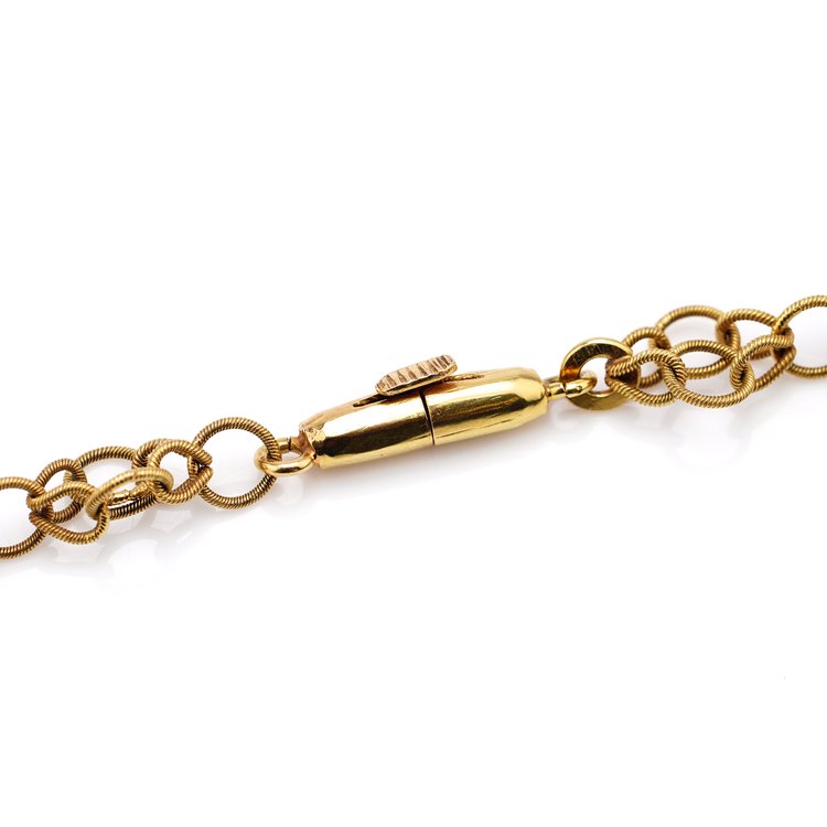 Vintage 18ct Yellow Gold Fancy Coiled Link Long Chain Necklace