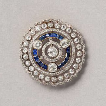 Art Deco 5.25ct Old Cut Diamond and Sapphire Pendant come Brooch