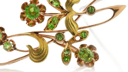Antique Russian Demantoid Garnet Brooch Pendant in 14ct Rose Gold