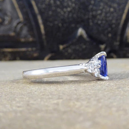 2.40ct Cushion Cut Tanzanite and Diamond Engagement Ring in Platinum