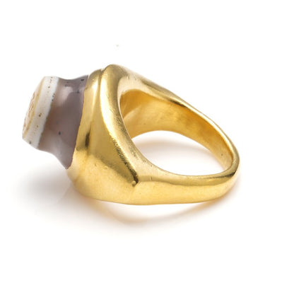 Antique 22ct Yellow Gold Ring with Greek Lettering