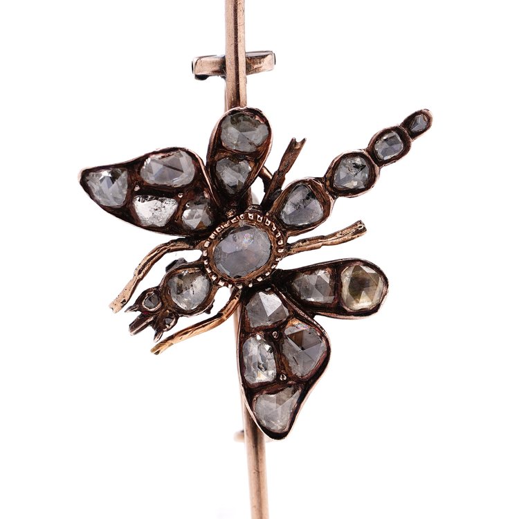 Antique Victorian 2.96ct Rose Cut Diamond Dragonfly Pin Brooch