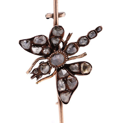 Antique Victorian 2.96ct Rose Cut Diamond Dragonfly Pin Brooch