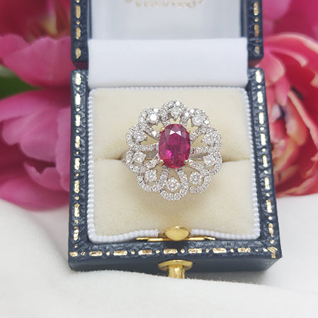 Certified Natural No Heat 1.17ct Ruby and Diamond Cluster Dress Ring