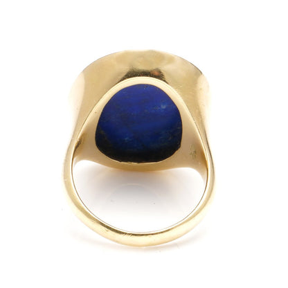 Antique Ancient Roman Emperor Lapis Lazuli and Gold Signet Ring; Second Century AD Roman Empire carved lapis lazuli depicting the iconic Hadrian Roman Emperor with later 18ct yellow gold shank