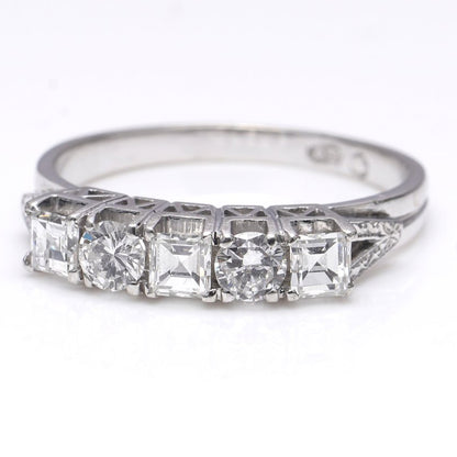 0.75ct Brilliant and Square Carre Cut Diamond Five Stone Ring in Platinum