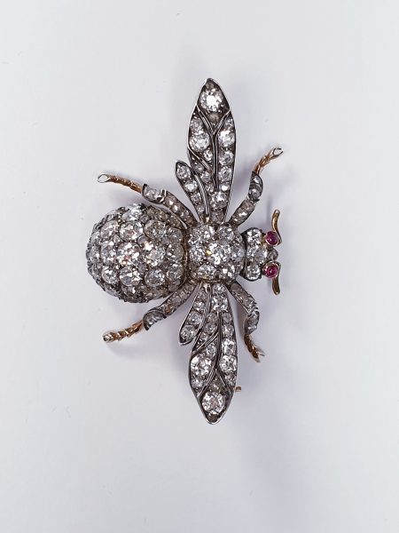 Antique Victorian Old Mine Cut Diamond Bee Brooch, 10.00 carats
