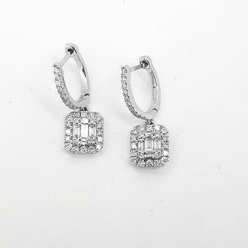 Baguette Cut Diamond Cluster Drop Earrings, 0.66 carats