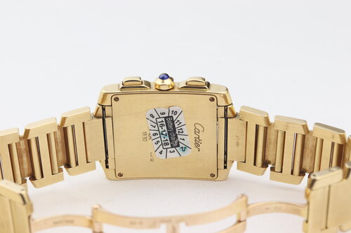 Cartier Tank Francaise 18ct Yellow Gold 1830 Chronograph, on an 18ct yellow gold bracelet with double fold clasp, with Cartier box.