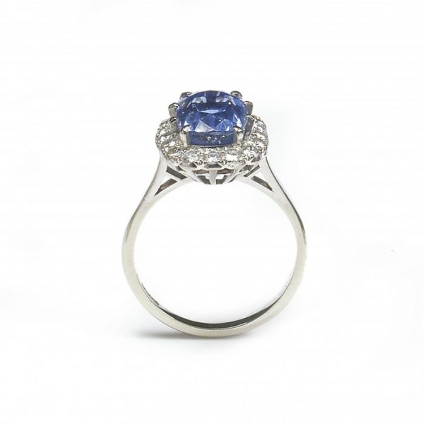 7.27ct Natural Sapphire and Diamond Cluster Ring in Platinum, Certified