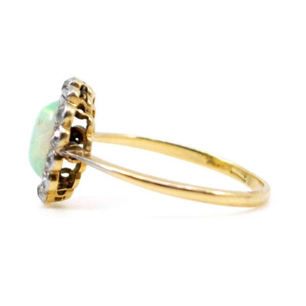 Antique Victorian Opal and Old Mine Cut Diamond Cluster Ring