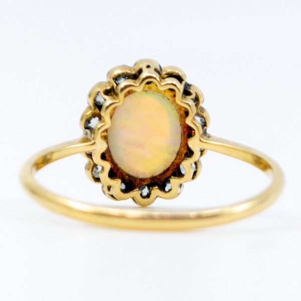 Antique Victorian Opal and Old Mine Cut Diamond Cluster Ring