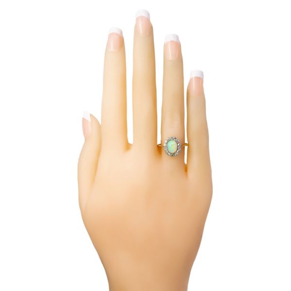 Antique Victorian Opal and Old Mine Cut Diamond Cluster Ring
