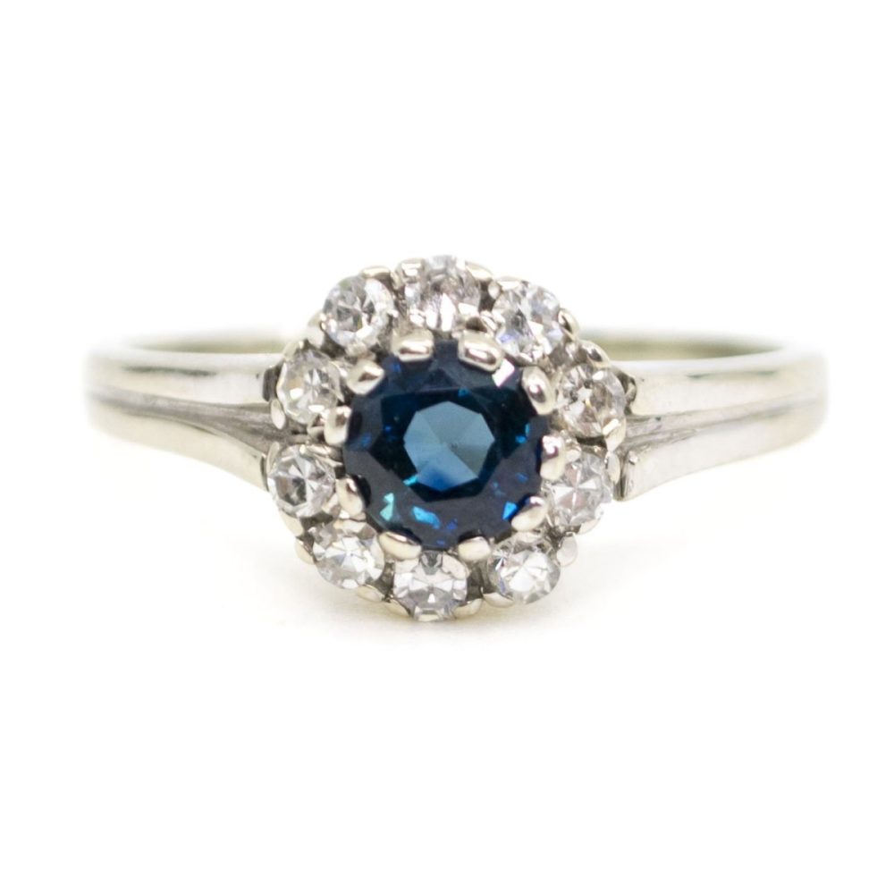 Vintage Sapphire and Diamond Cluster Ring