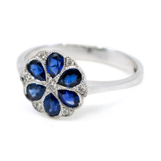 Art Deco Style 0.40ct Sapphire and Brilliant Cut Diamond Ring