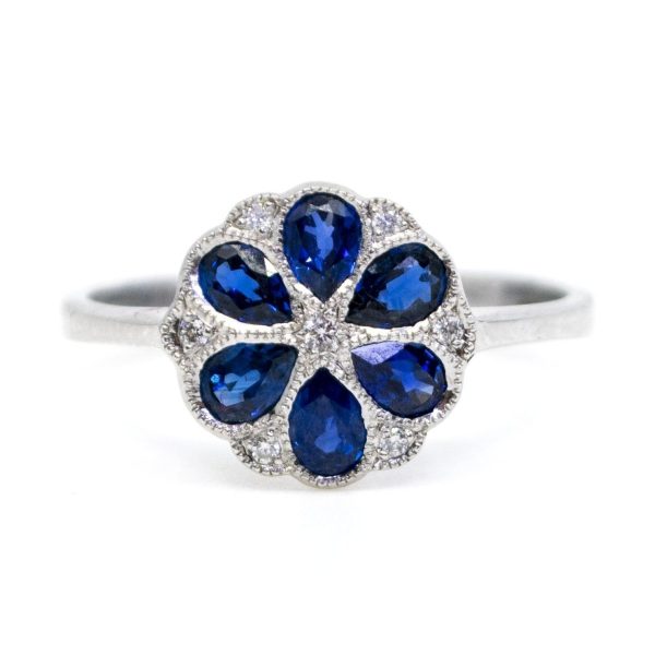 Art Deco Style 0.40ct Sapphire and Brilliant Cut Diamond Ring
