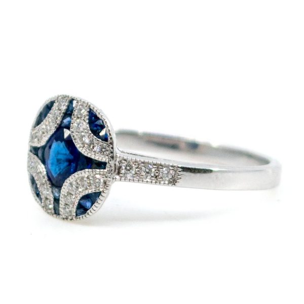 Art Deco Style Sapphire and Brilliant Cut Diamond Ring