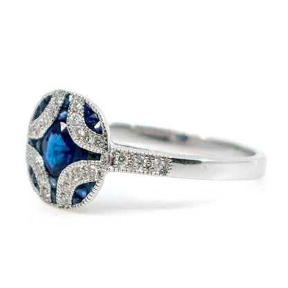 Art Deco Style Sapphire and Brilliant Cut Diamond Ring