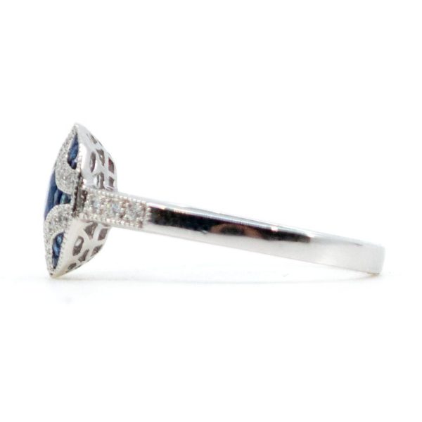 Art Deco Style Sapphire and Brilliant Cut Diamond Ring