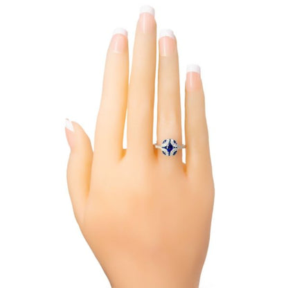 Art Deco Style Sapphire and Brilliant Cut Diamond Ring