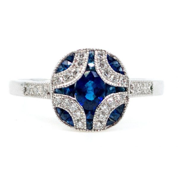 Art Deco Style Sapphire and Brilliant Cut Diamond Ring
