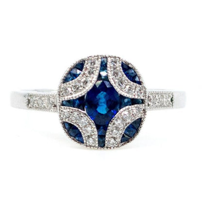 Art Deco Style Sapphire and Brilliant Cut Diamond Ring