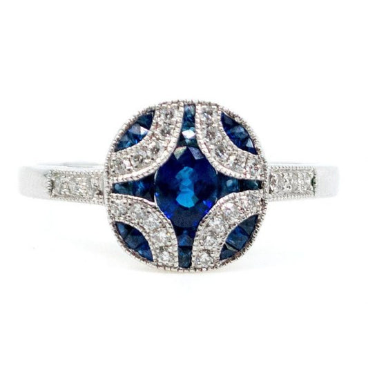 Art Deco Style Sapphire and Brilliant Cut Diamond Ring