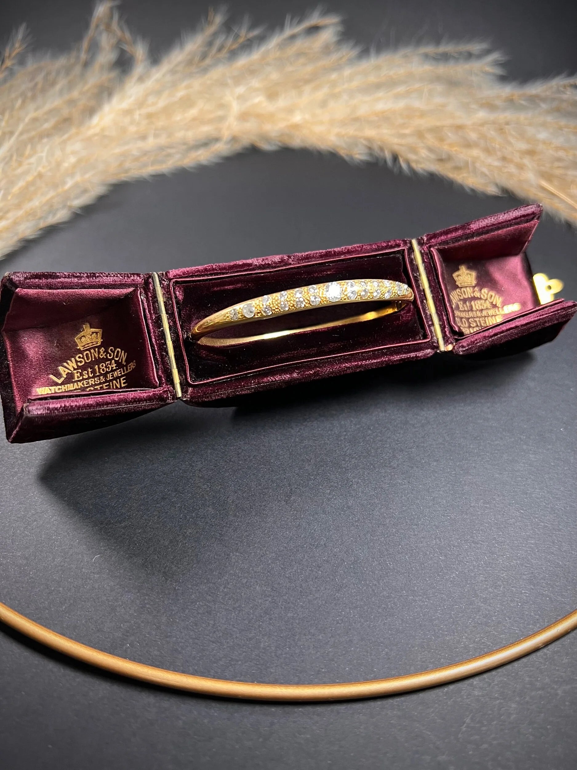 Vintage French 18 Carat Yellow Gold Diamond Bangle Bracelet, Circa 1960