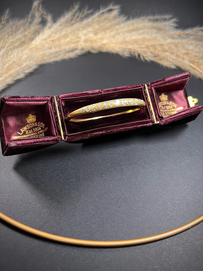 Vintage French 18 Carat Yellow Gold Diamond Bangle Bracelet, Circa 1960