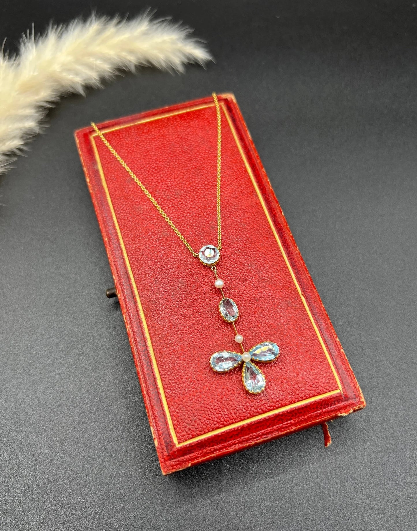 Antique 9 ct Yellow Gold, Edwardian Aquamarine And Pearl Floral Pendulum Drop Pendant