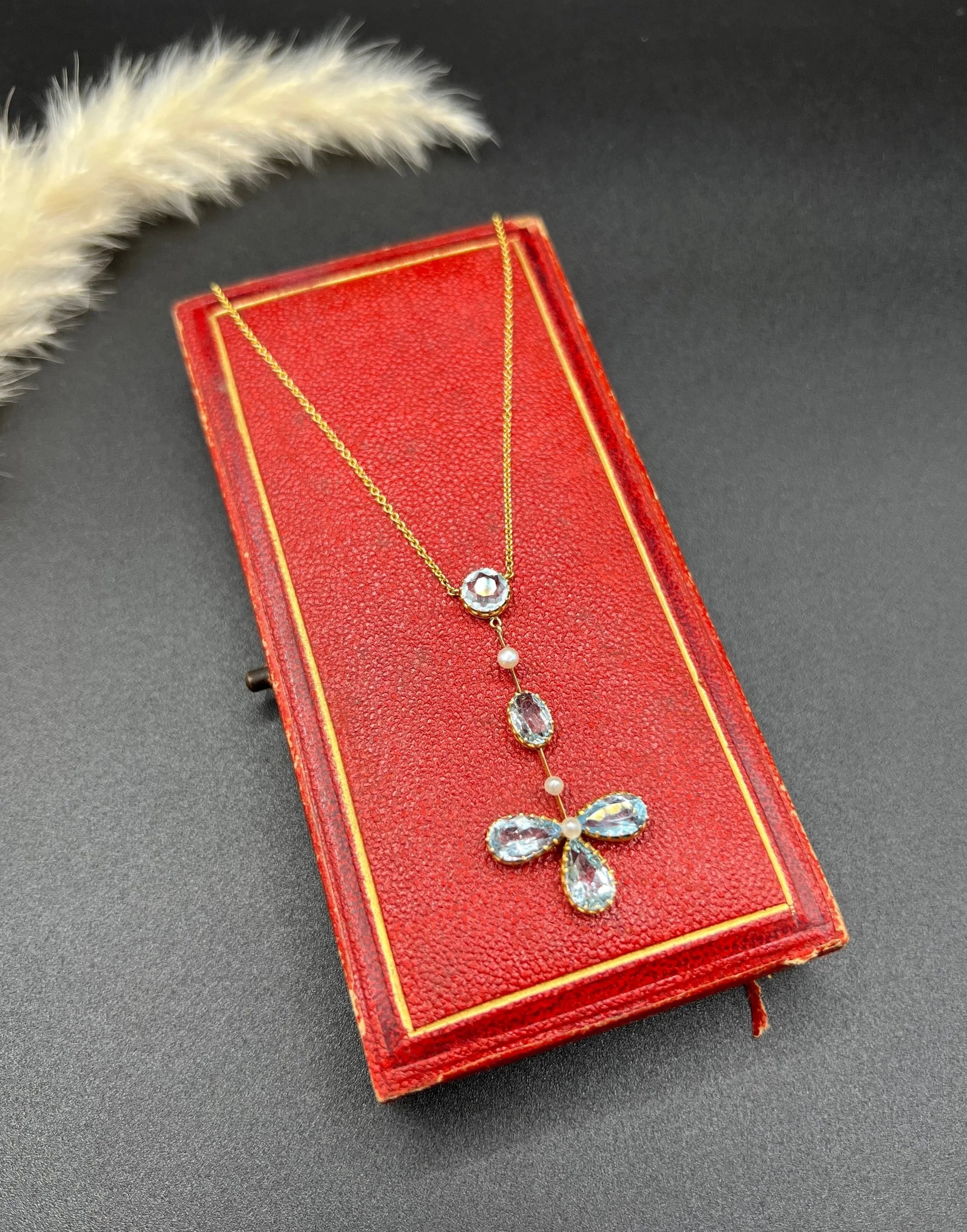 Antique 9 ct Yellow Gold, Edwardian Aquamarine And Pearl Floral Pendulum Drop Pendant