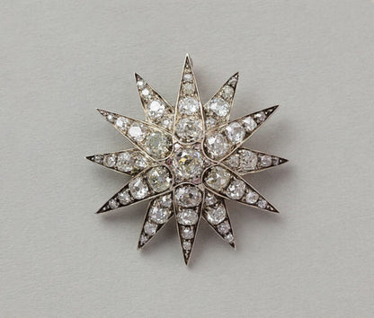 Antique 4.5ct Old Cut Diamond Star Brooch Come Pendant