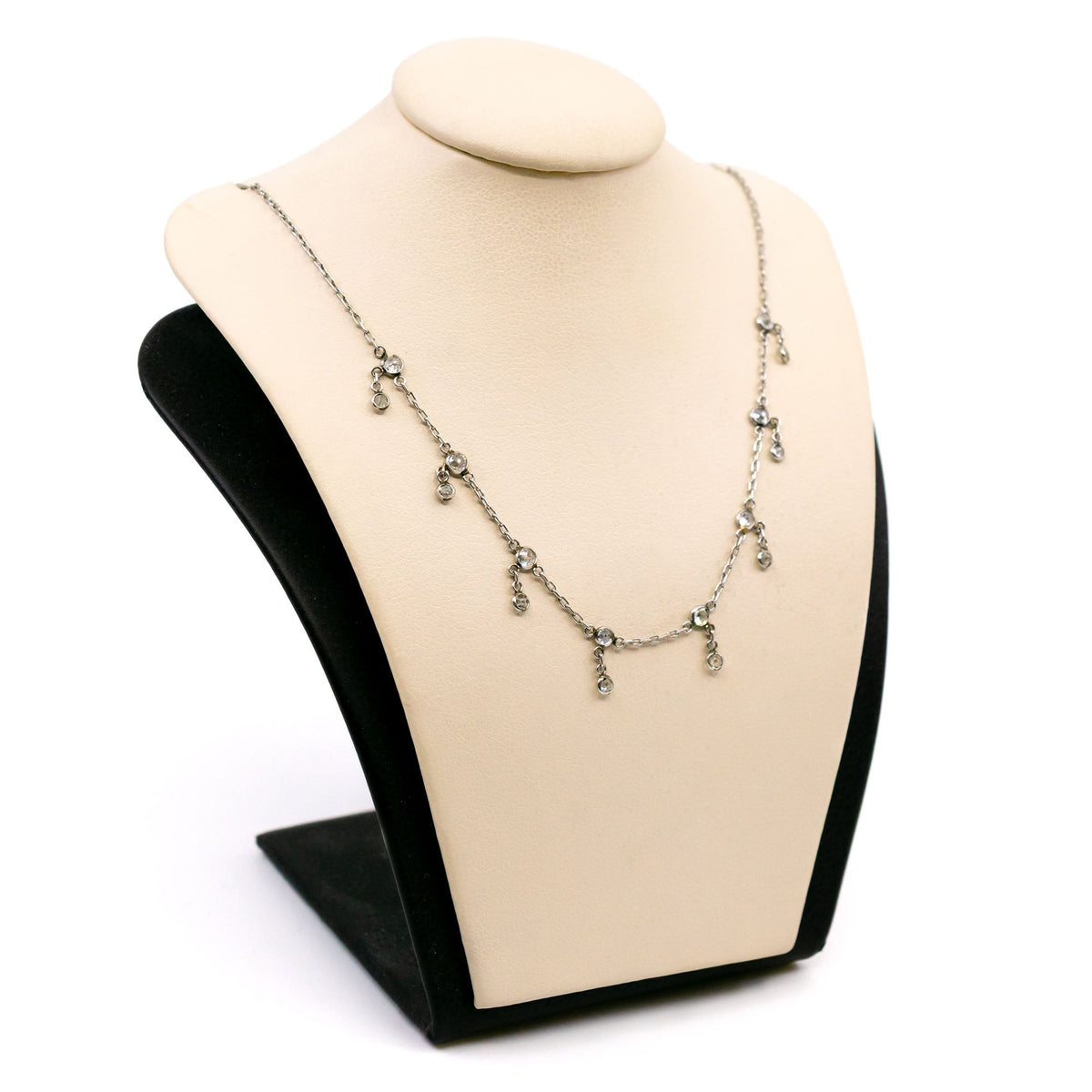 Old Mine Cut Diamond Platinum Festoon Fringe Necklace in Platinum
