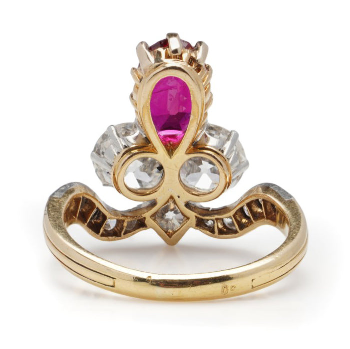 Natural Burmese Ruby and Diamond Trefoil Ring