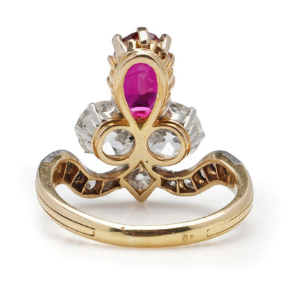 Natural Burmese Ruby and Diamond Trefoil Ring