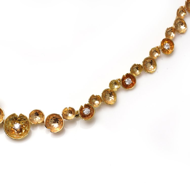 Vintage 18ct Yellow Gold Floral Necklace with Diamonds