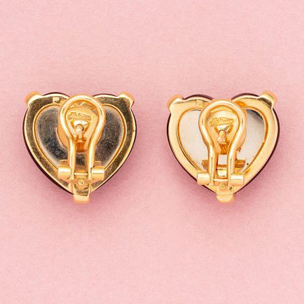 Steltman Dark Pink Red Tourmaline and Gold Heart Earrings