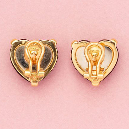 Steltman Dark Pink Red Tourmaline and Gold Heart Earrings