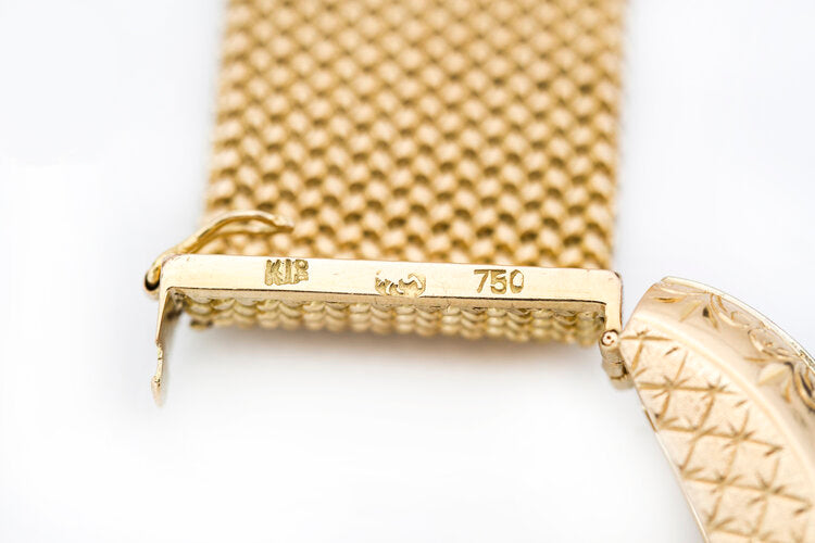 Vintage 18ct Yellow Gold Woven Bracelet, Diamond set Clasp, Circa 1970s