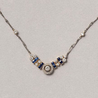 Art Deco 5.25ct Old Cut Diamond and Sapphire Pendant come Brooch