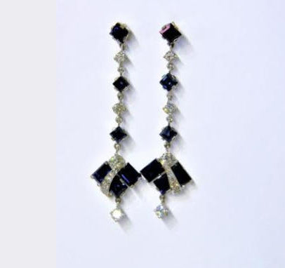 Vintage 1950s Geometric Sapphire and Diamond Drop Earrings, 4.50 carats
